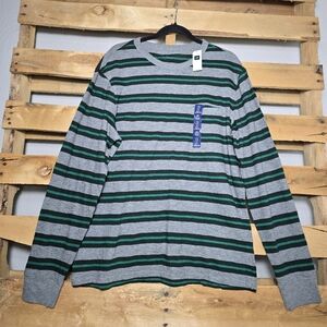 NWT ✨️ Gap Striped Long-Sleeve Crewneck Shirt - Gray & Green Size:L
